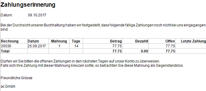 Mahnungen anzeigen