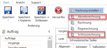 Akonto- und Schlussrechnung erstellen