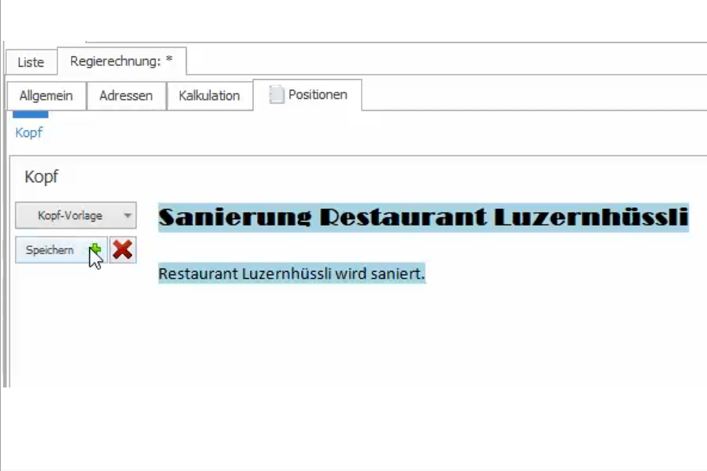 Kopf-Vorlage definieren