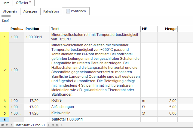 Neue Offerte erfassen