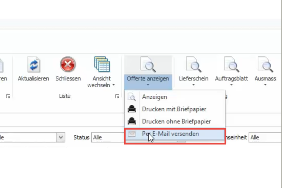 Offerte als E-Mail versenden